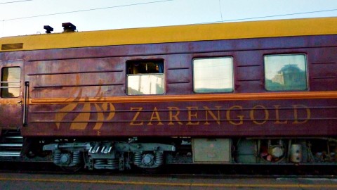 Outside of a wagon of the Trans-Siberian